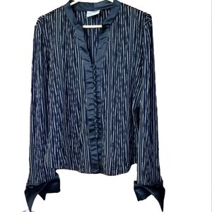 Vintage Joseph Ribkoff black long sleeve satin cuffs gold lurex stripes